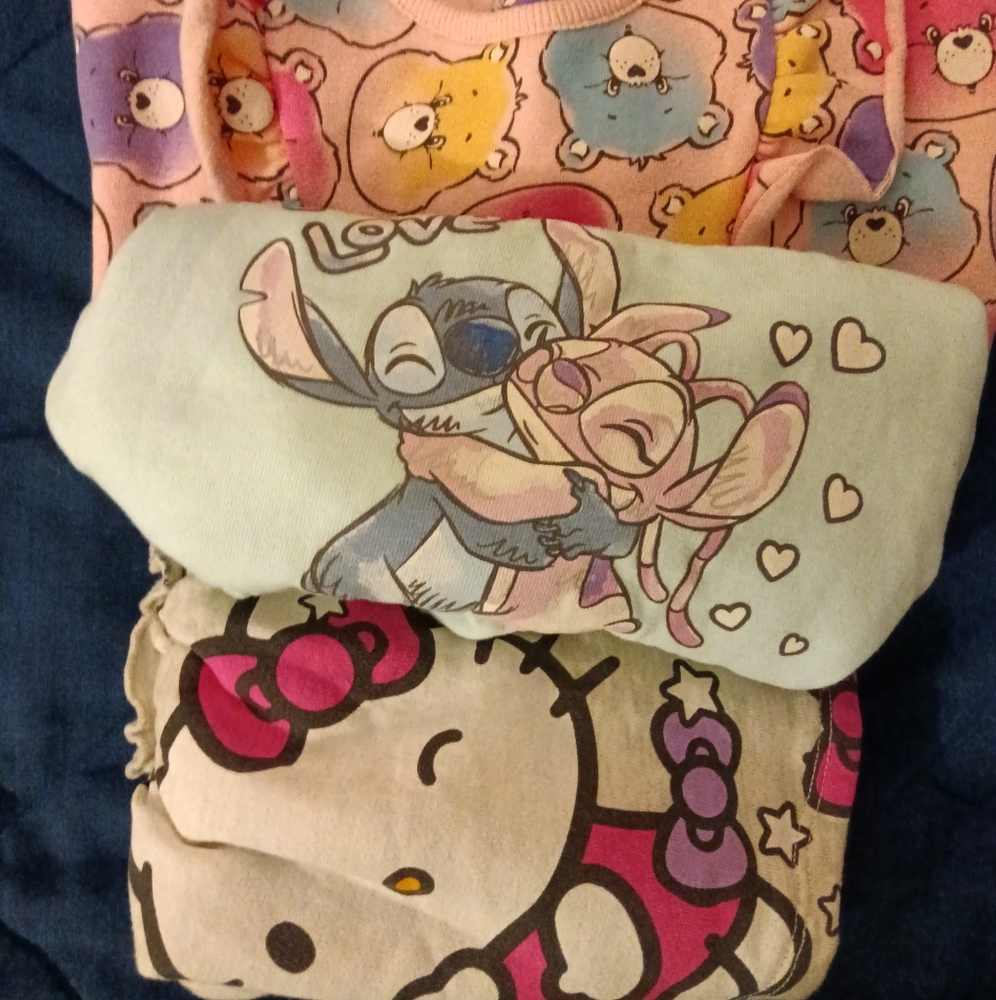 Baby Girl 3pc Hello Kitty Dress, Lilo w/ Angel & Care Sweatshirts 12 Mo Like New